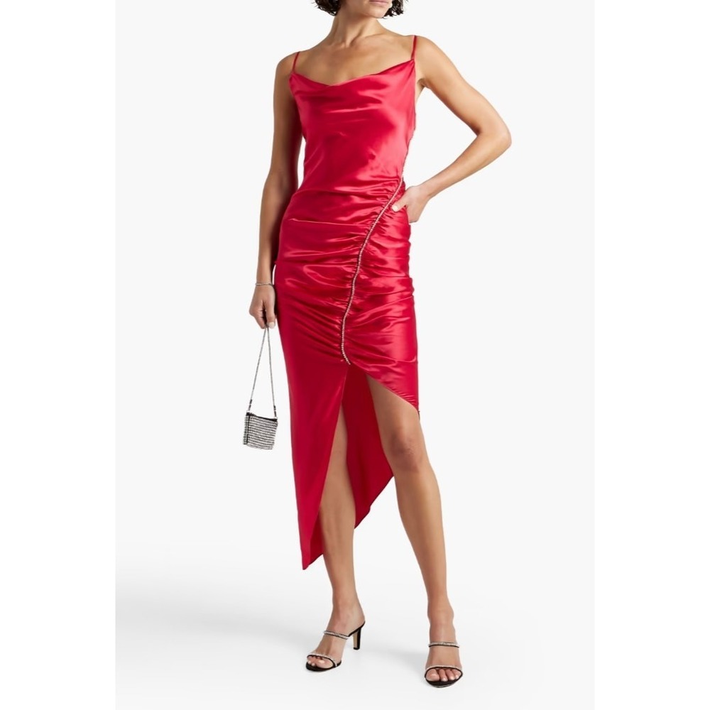 CINQ A SEPT Emilia Silk Asymmetric Slip Dress Hot Pink NWT 6